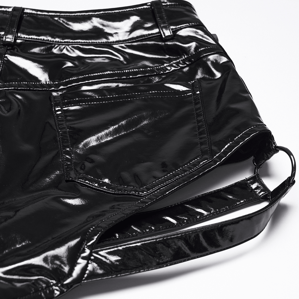 Punk Low Waisted Patent Leather Shorts with Studs