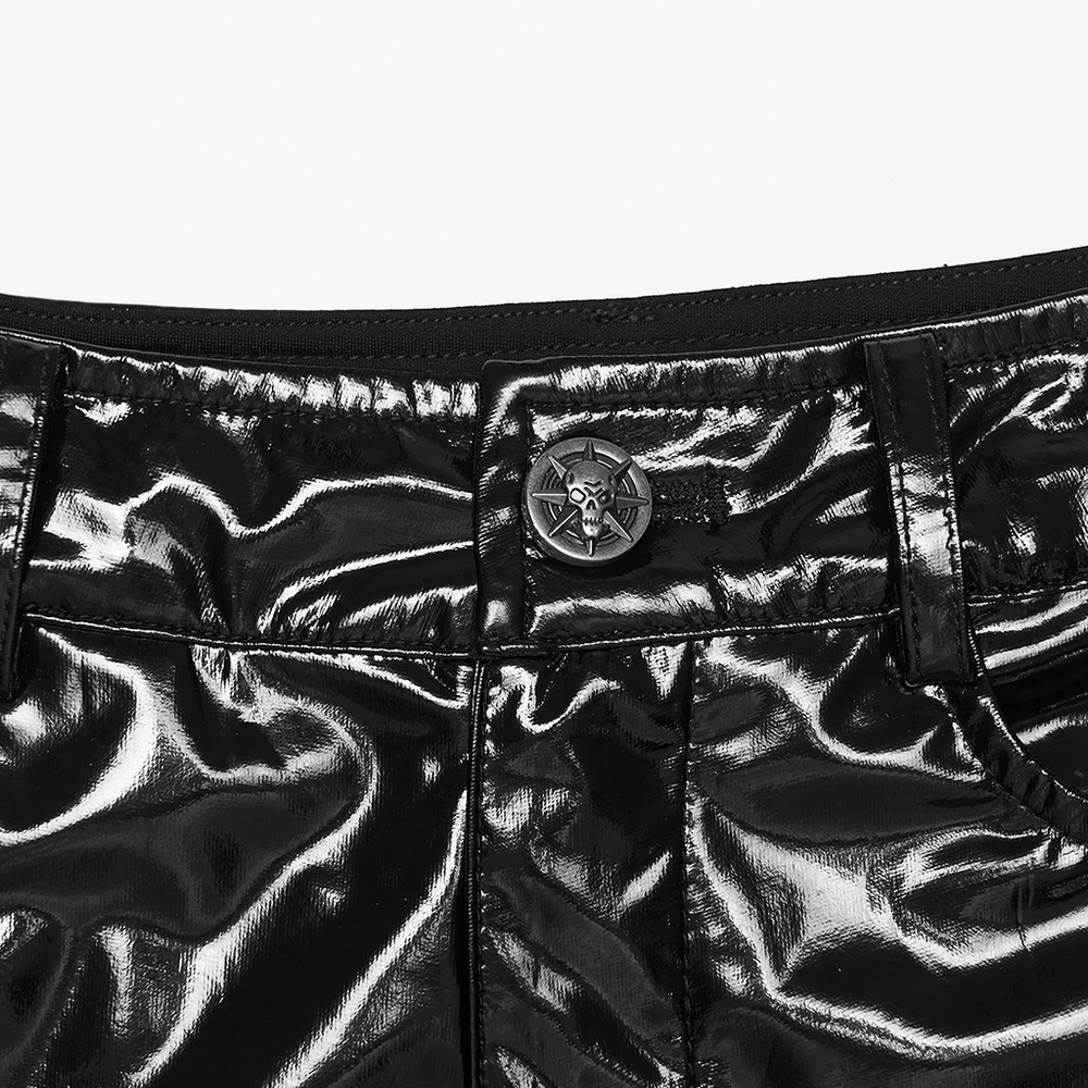 US SALE of Punk Low Waisted Patent Leather Shorts with Studs