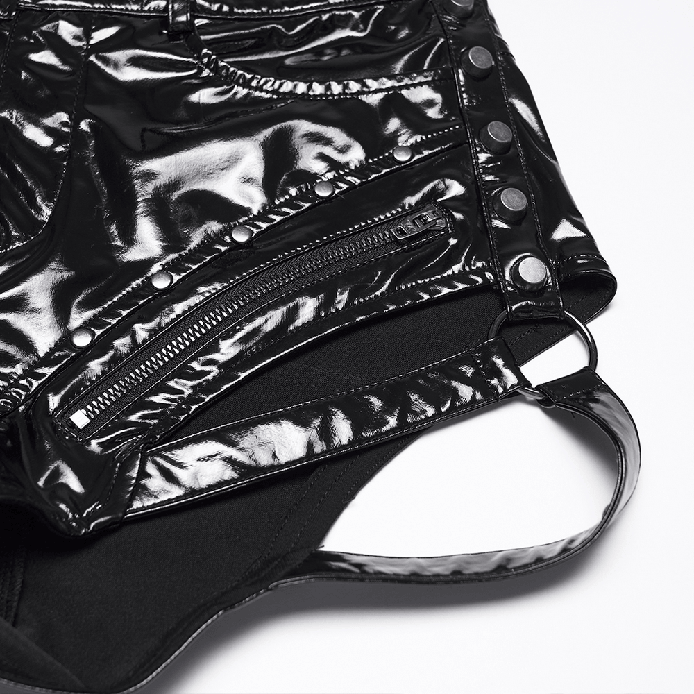 Punk Low Waisted Patent Leather Shorts with Studs