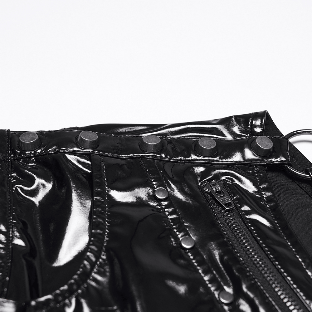 Punk Low Waisted Patent Leather Shorts with Studs