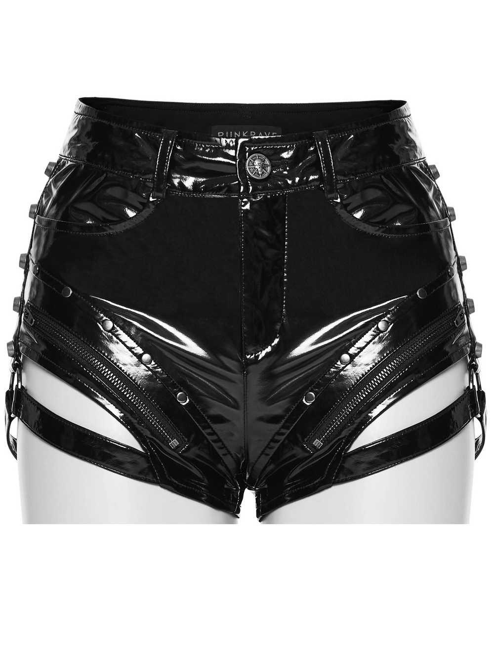 Punk Low Waisted Patent Leather Shorts with Studs
