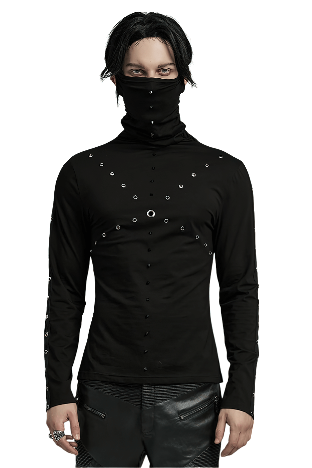 US SALE of Punk Men's High Collar Top with Spiked Details