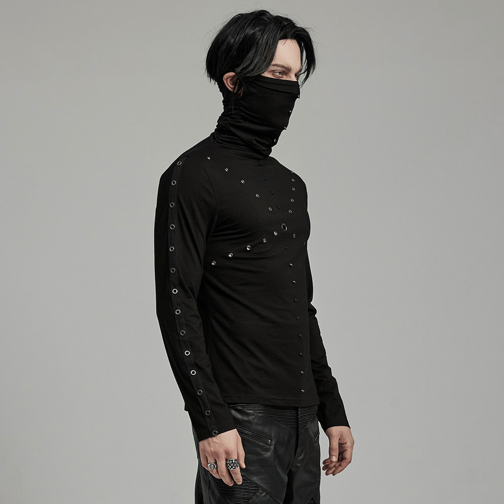 US SALE of Punk Men's High Collar Top with Spiked Details