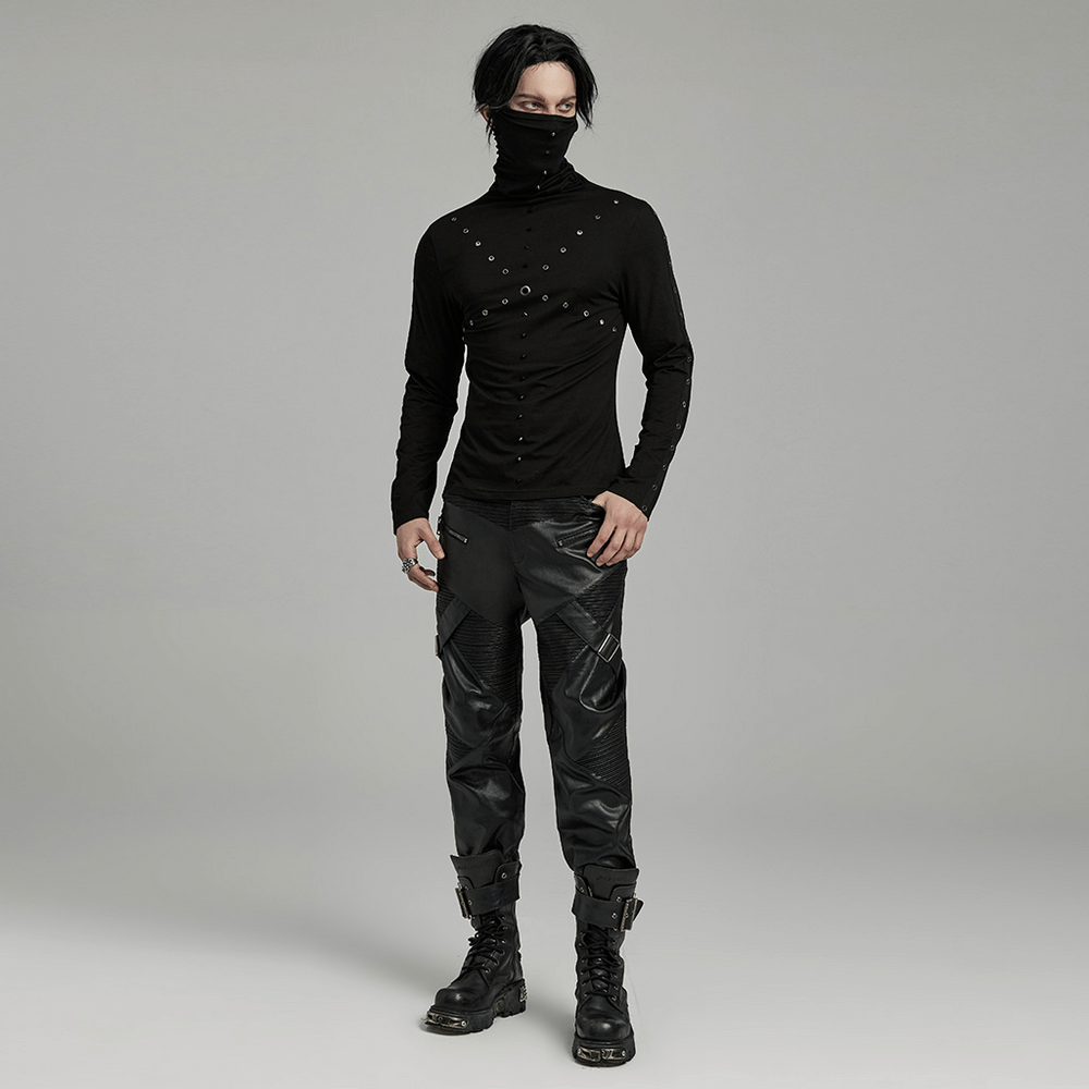 US SALE of Punk Men's High Collar Top with Spiked Details