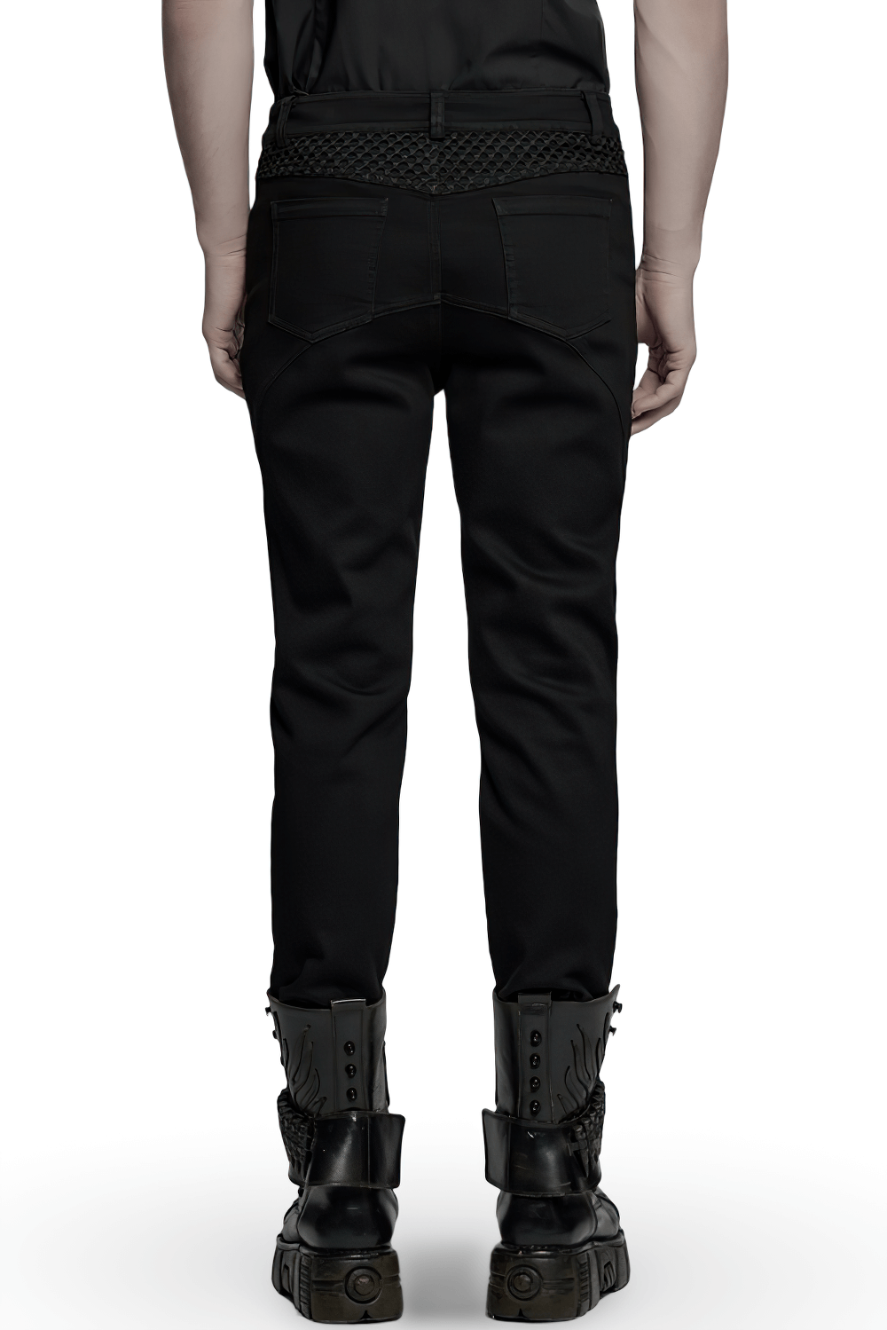 Punk Mesh Detail Tight Pants with 3D Knee Pieces