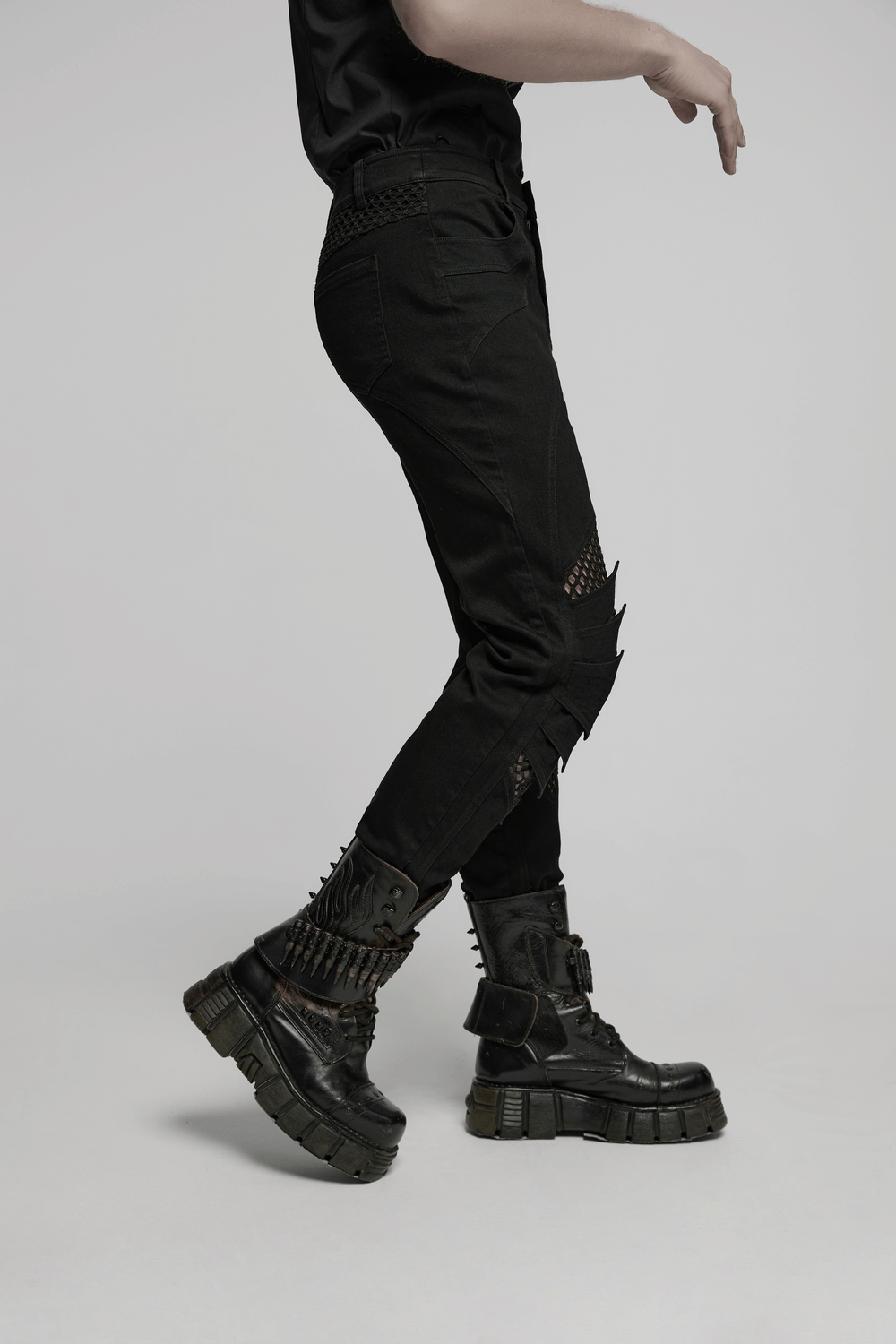 Punk Mesh Detail Tight Pants with 3D Knee Pieces