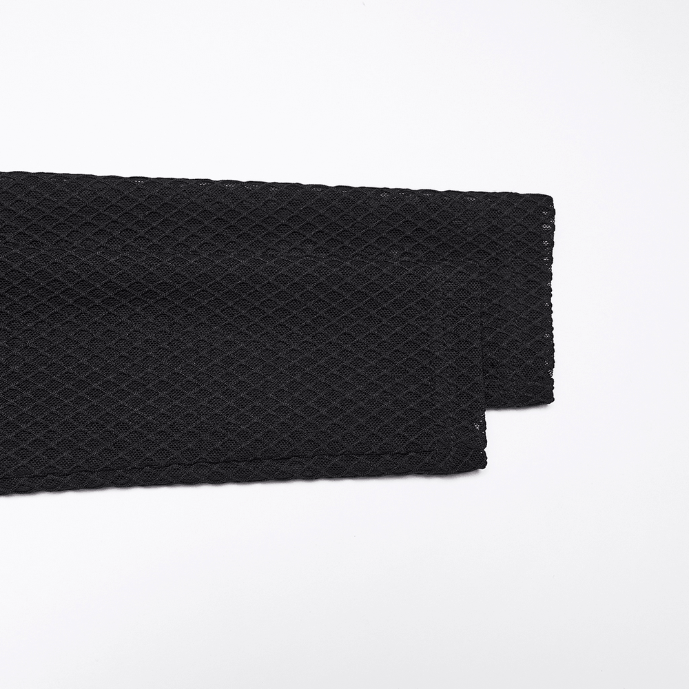 Punk Mesh Hooded Crop Top with Rubberized Panels