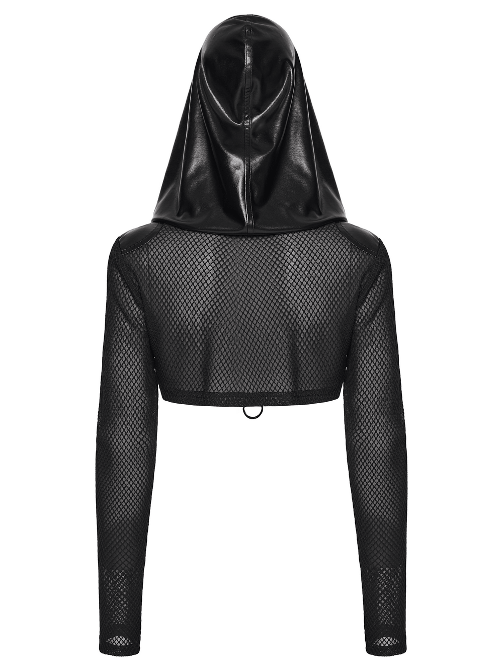 Punk Mesh Hooded Crop Top with Rubberized Panels