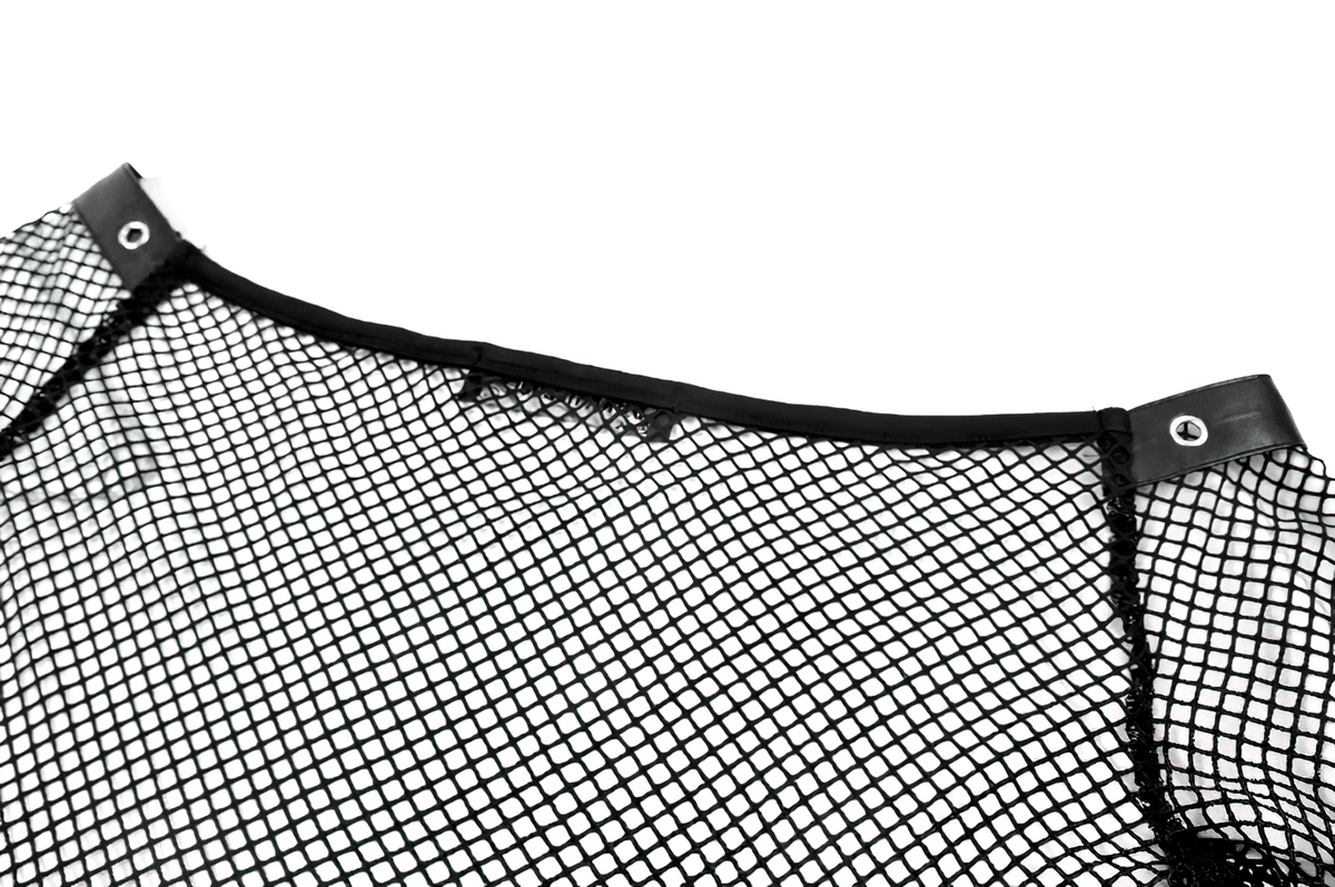 Punk Mesh Off Shoulder Top with Zipper and Stud Details