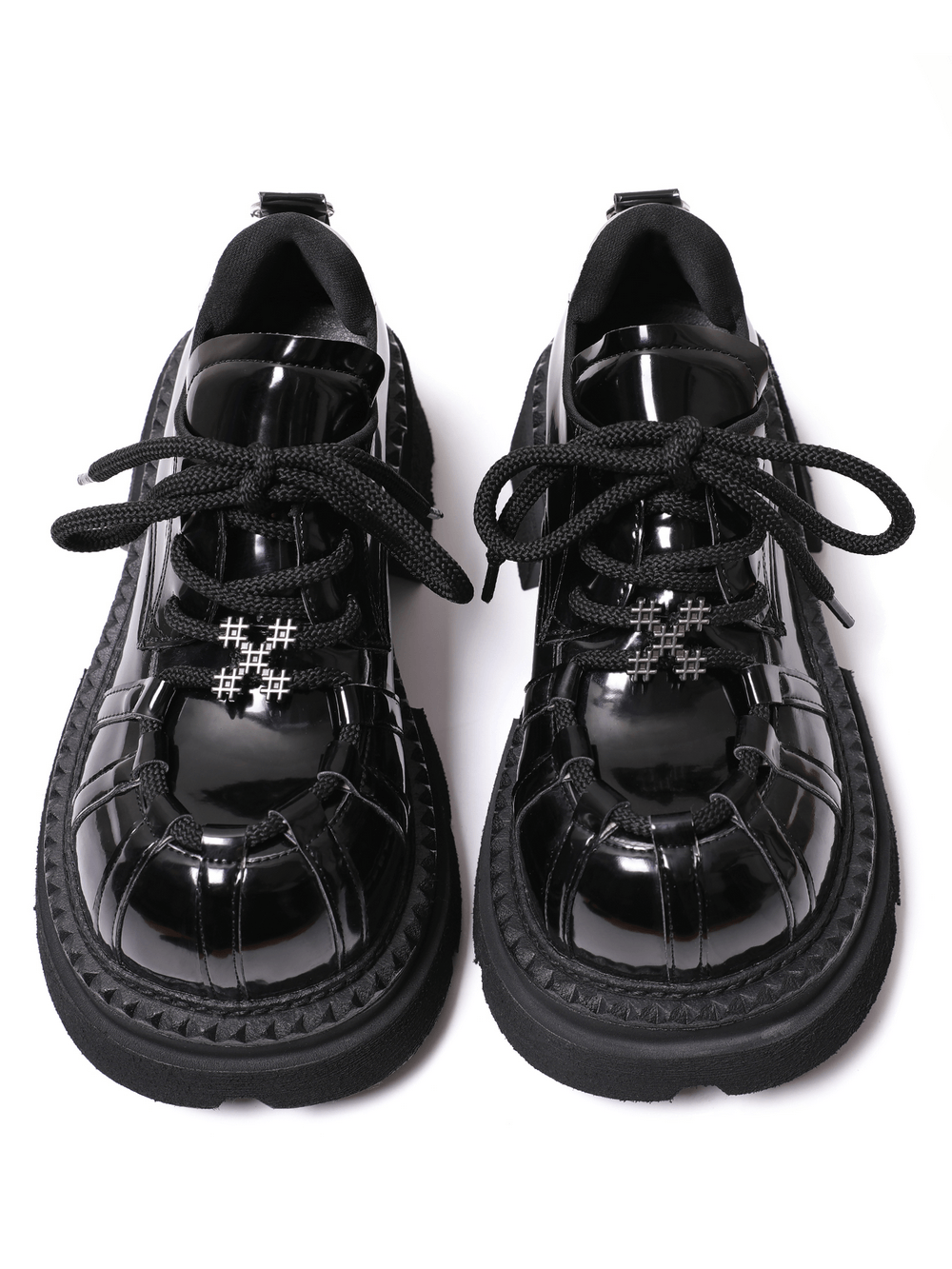 Punk Patent Lace-Up Shoes with Chunky Block Heels