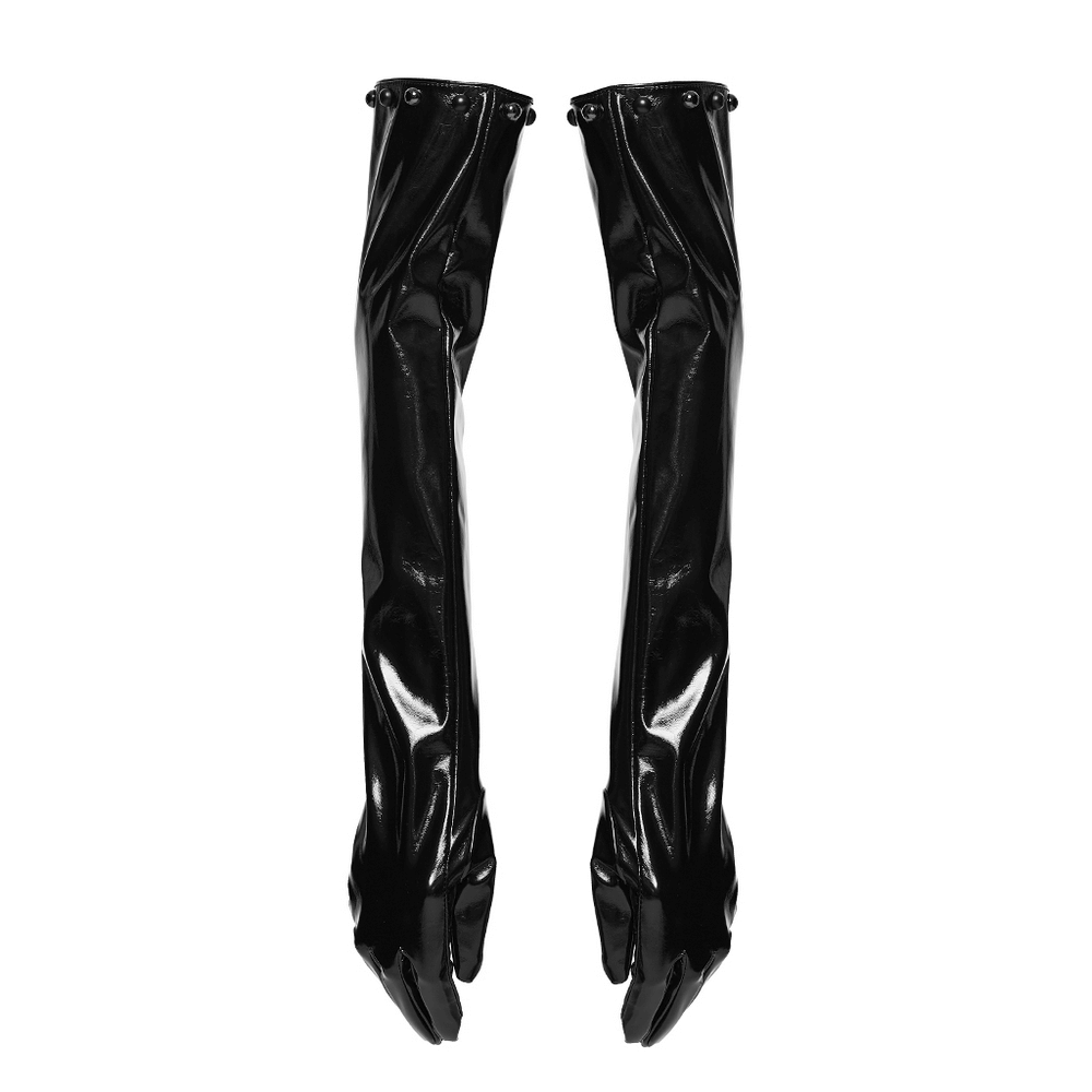 Punk Patent Leather Long Gloves with Metal Studs