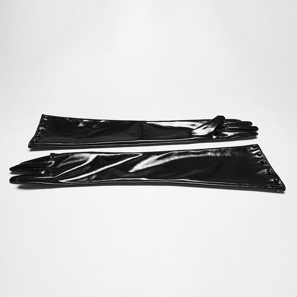 Punk Patent Leather Long Gloves with Metal Studs