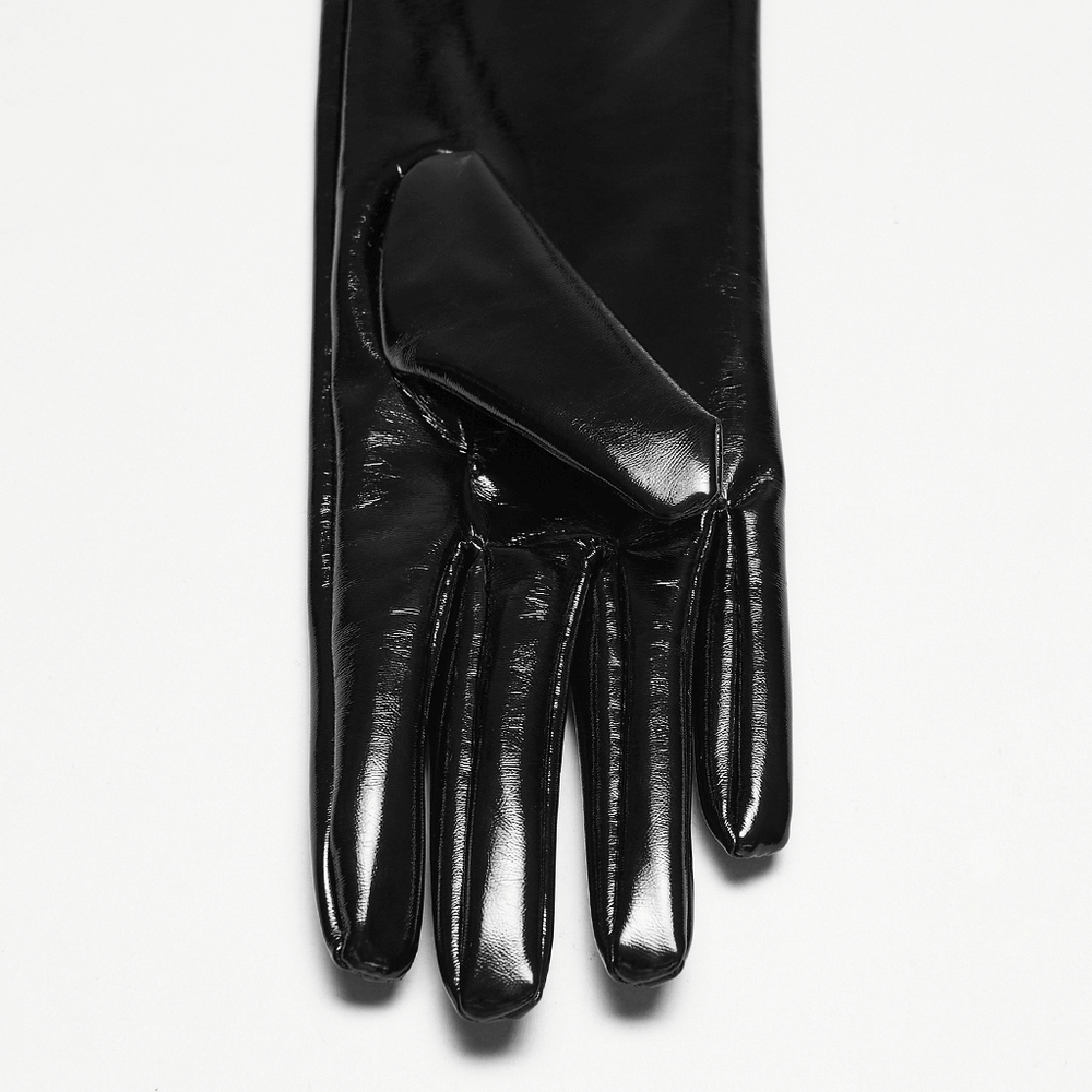 Punk Patent Leather Long Gloves with Metal Studs