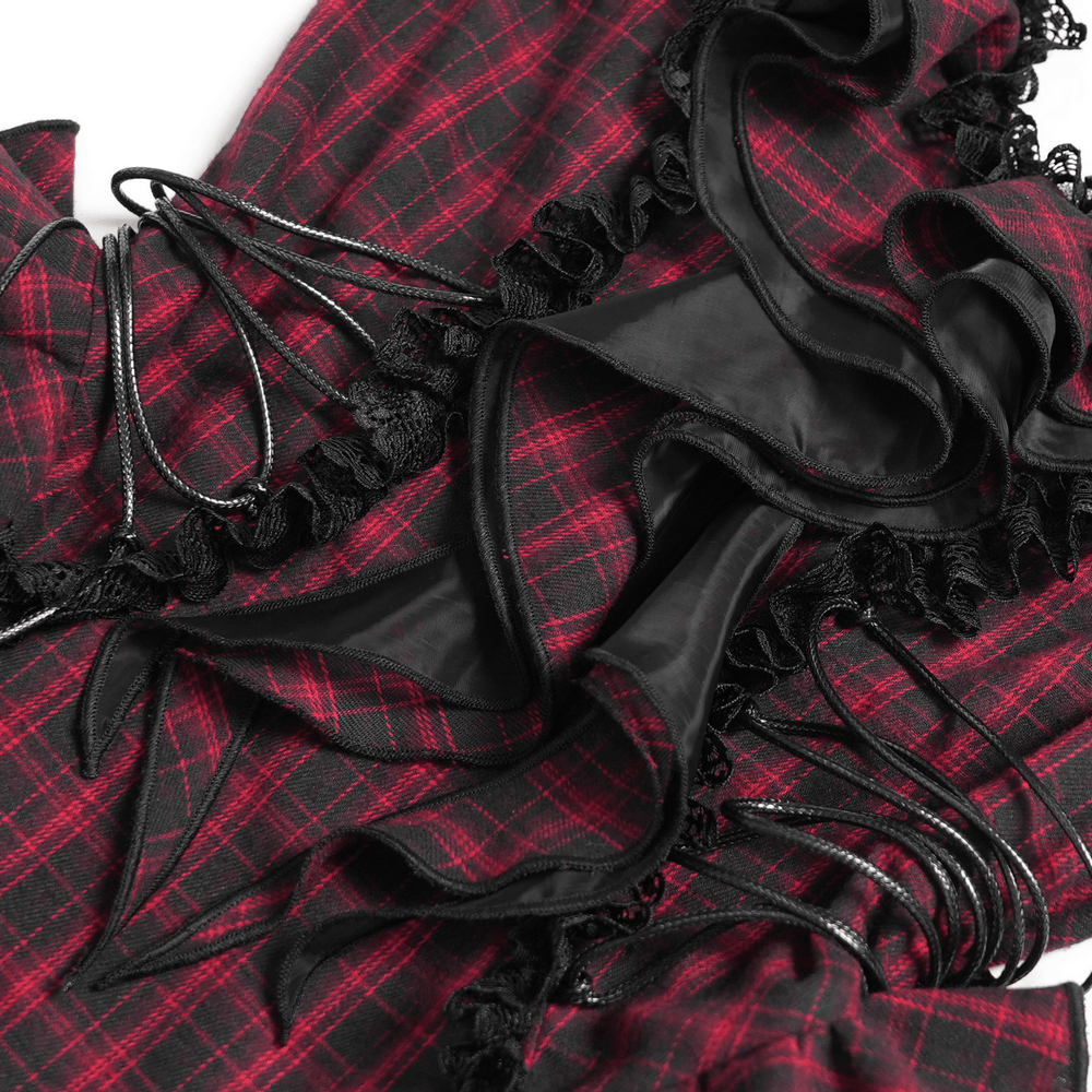 Punk Plaid Lace-Up Ruffle Asymmetrical Mini Dress