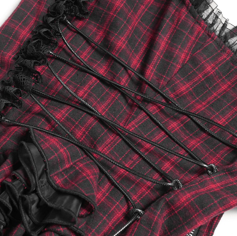 Punk Plaid Lace-Up Ruffle Asymmetrical Mini Dress