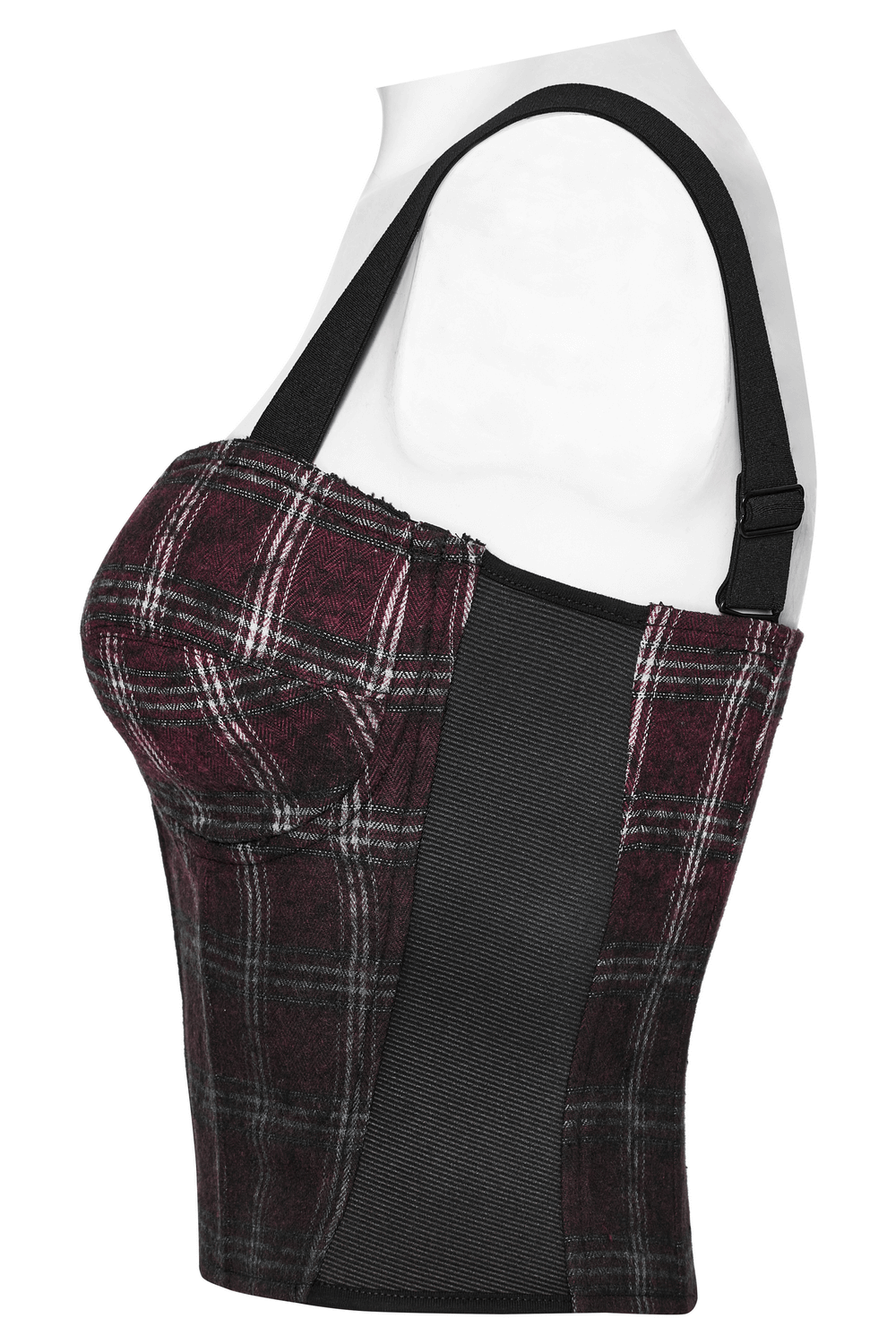 Punk Plaid Top with Skull Zipper and Adjustable Straps