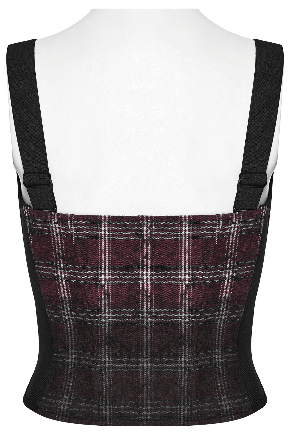 Punk Plaid Top with Skull Zipper and Adjustable Straps