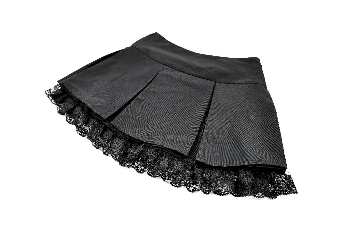Punk Pleated Skirt with Lace Trim and Corset Details