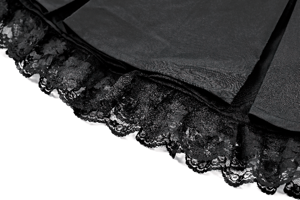 Punk Pleated Skirt with Lace Trim and Corset Details