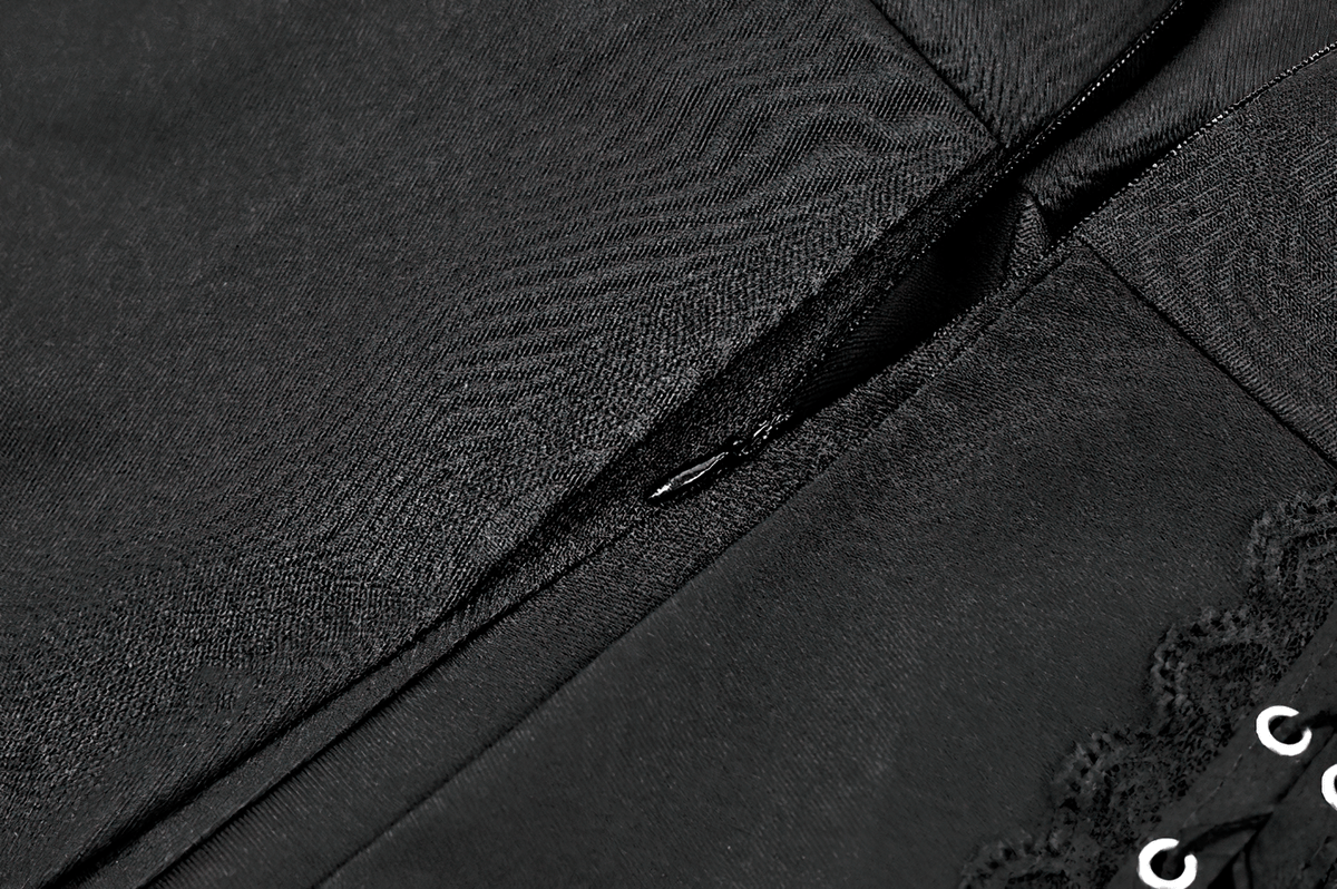 Punk Pleated Skirt with Lace Trim and Corset Details