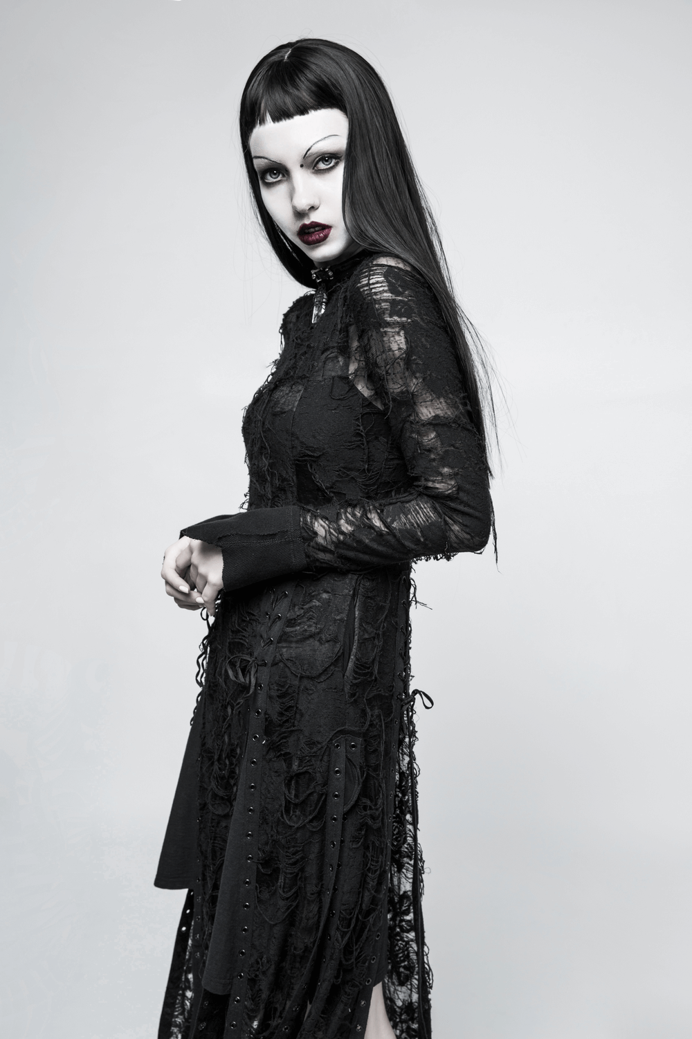 Punk Rave Gothic Lace Rope Dress - Black Witch