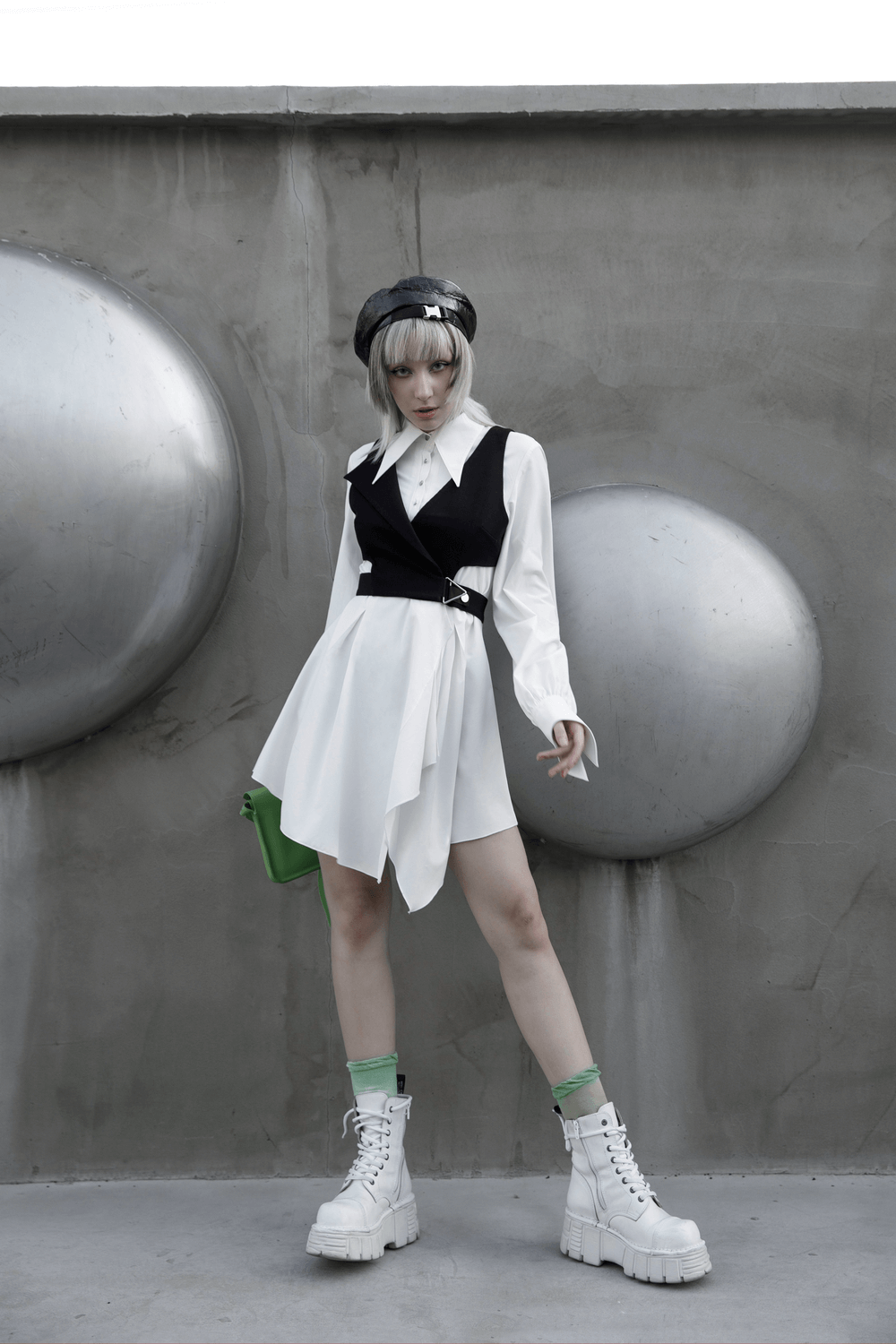 Punk Rave Gothic White Swallowtail Shirt Dress