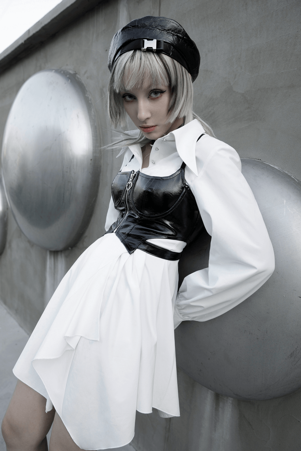 Punk Rave Gothic White Swallowtail Shirt Dress