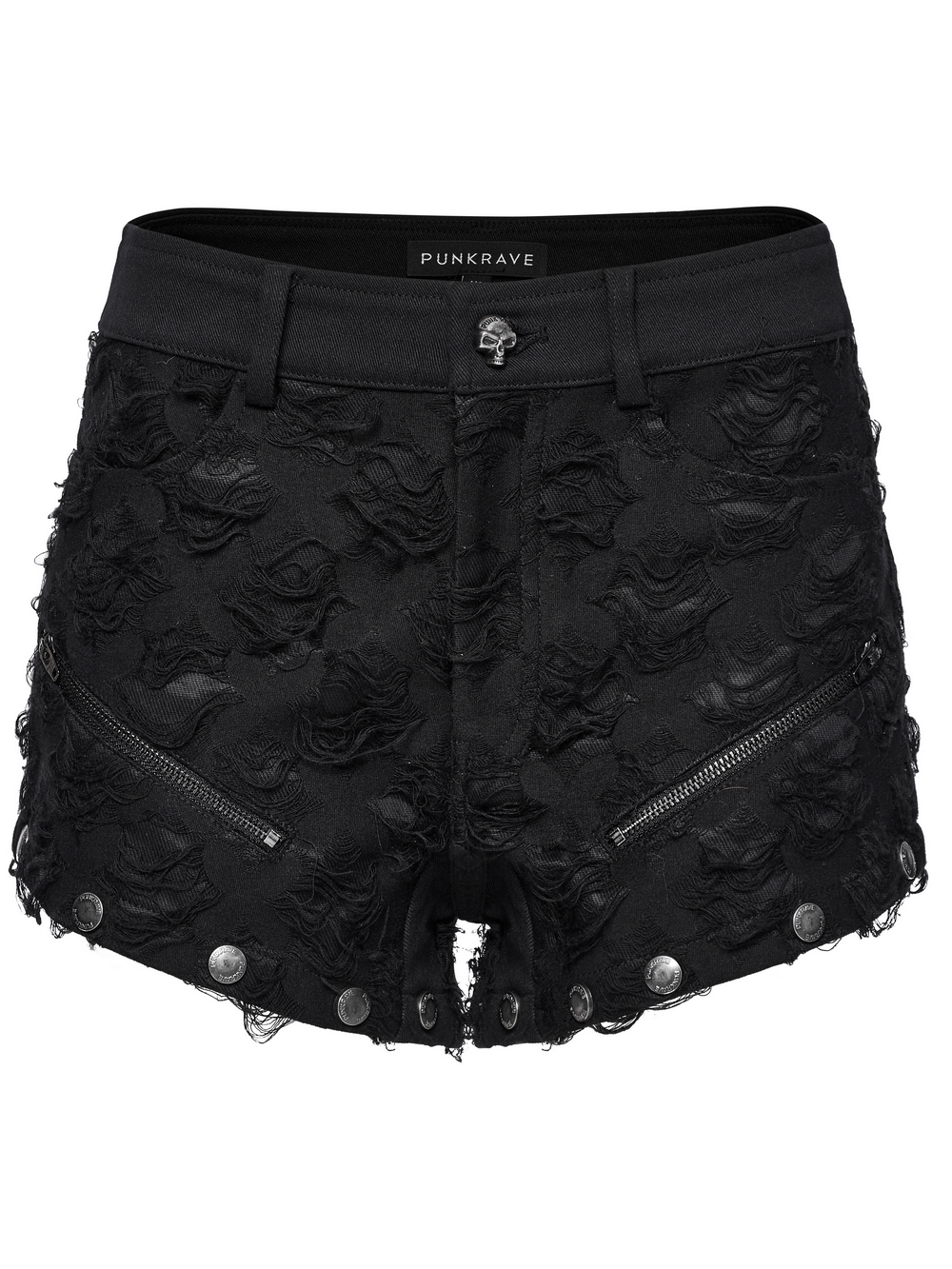 Punk Rose-Embellished Split Wide Leg Tattered Pants