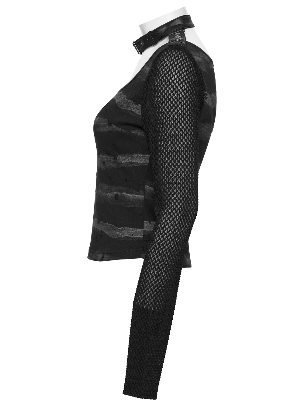 Punk Striped Mesh Top with Decorative Loop Collar