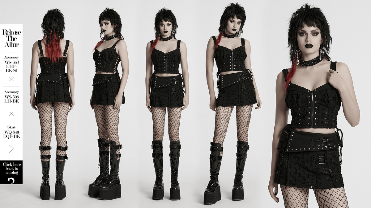 Punk Studded Denim Top with Adjustable Drawstrings