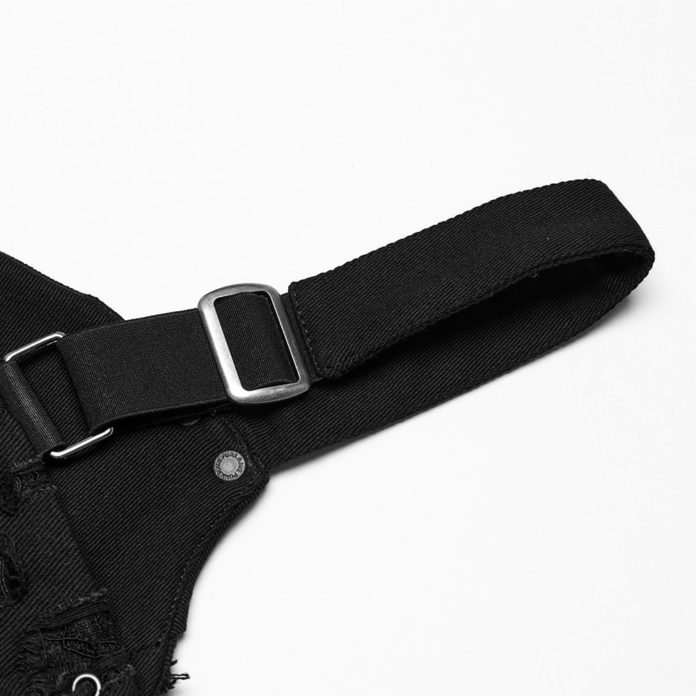 Punk Studded Denim Top with Adjustable Drawstrings