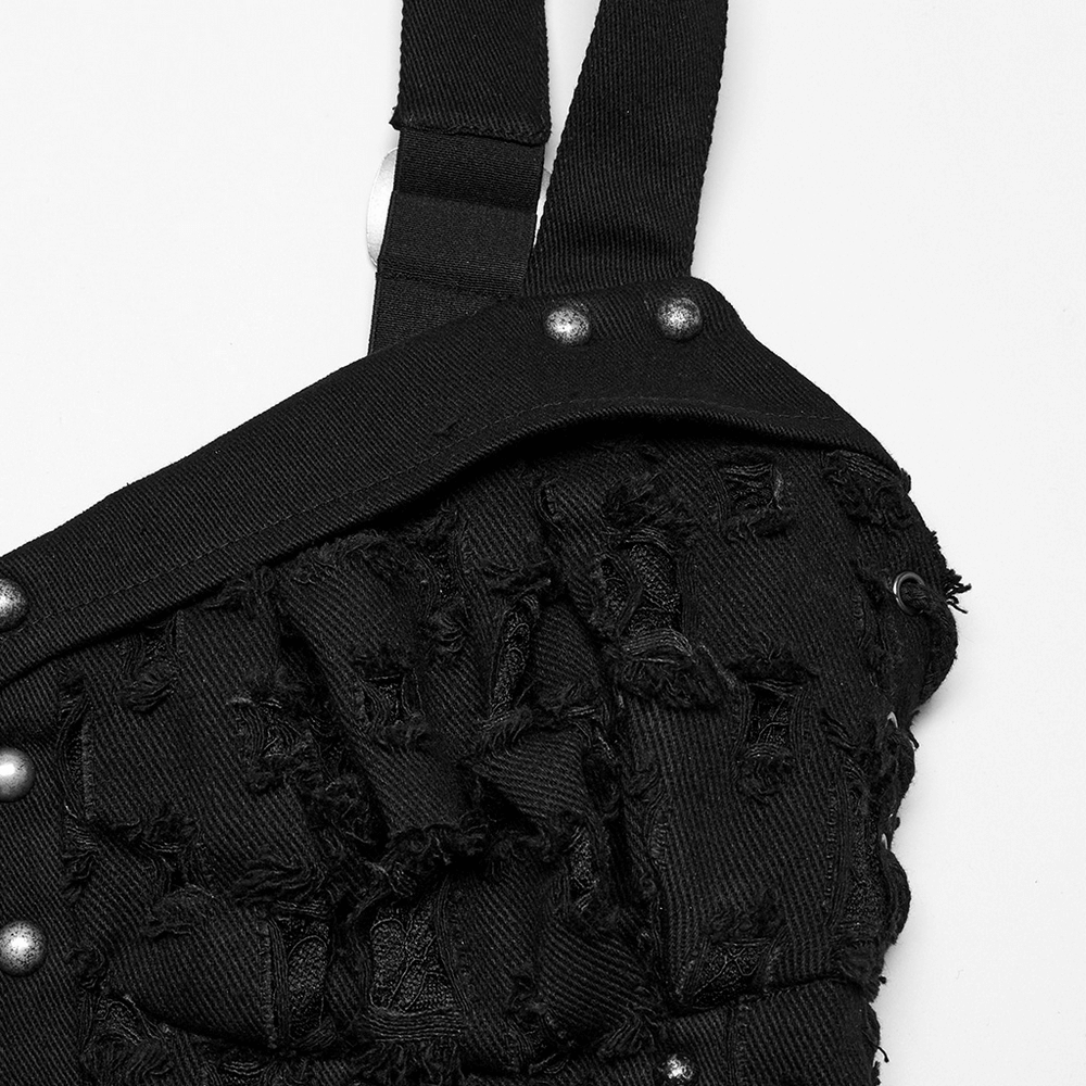Punk Studded Denim Top with Adjustable Drawstrings
