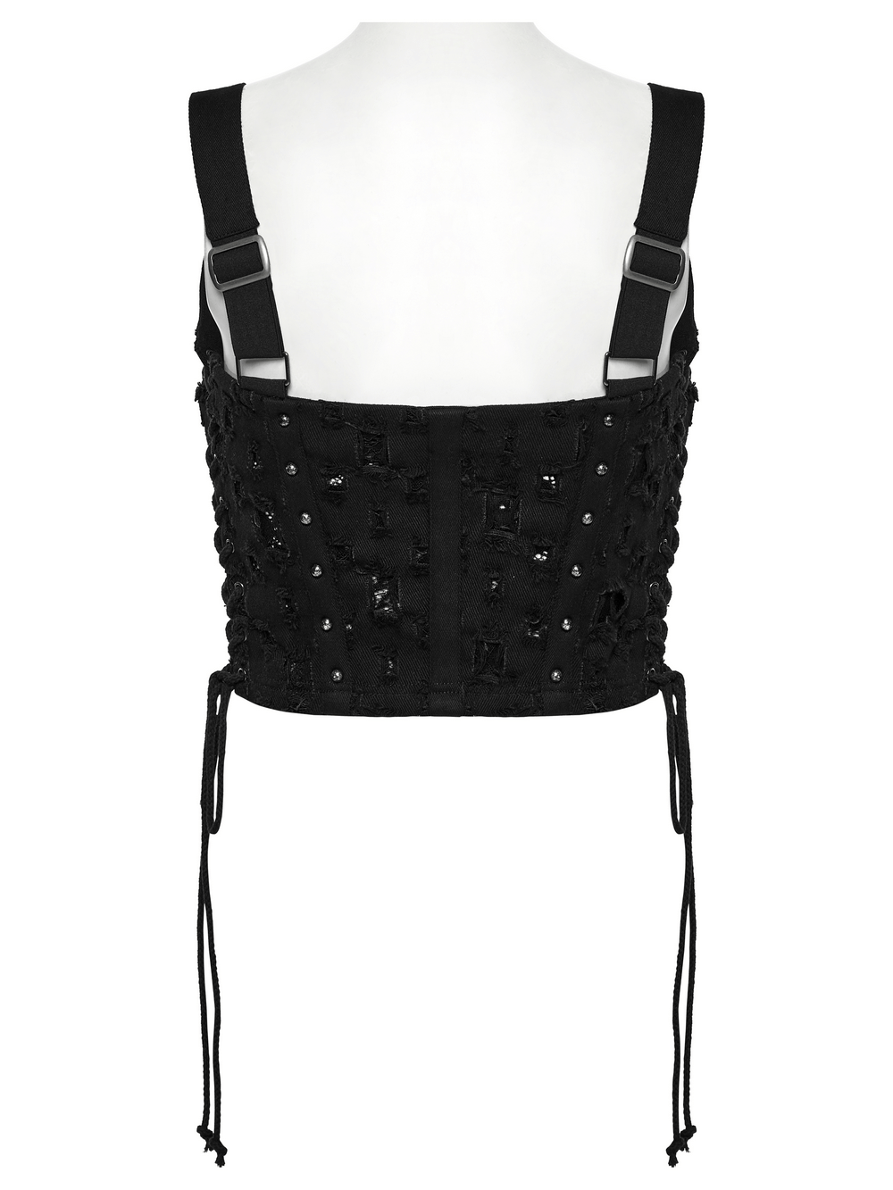 Punk Studded Denim Top with Adjustable Drawstrings