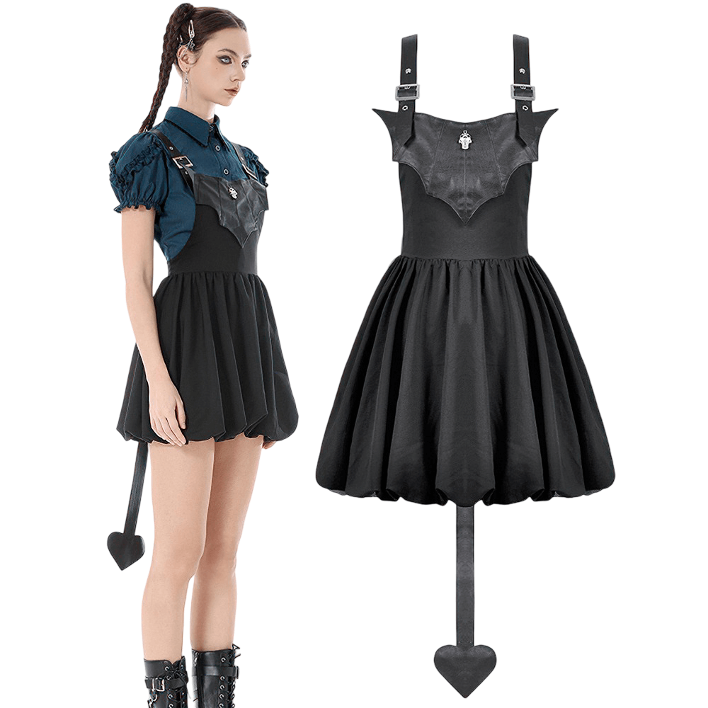 Punk Style Black Dress with Bat Bodice and Heart Detail