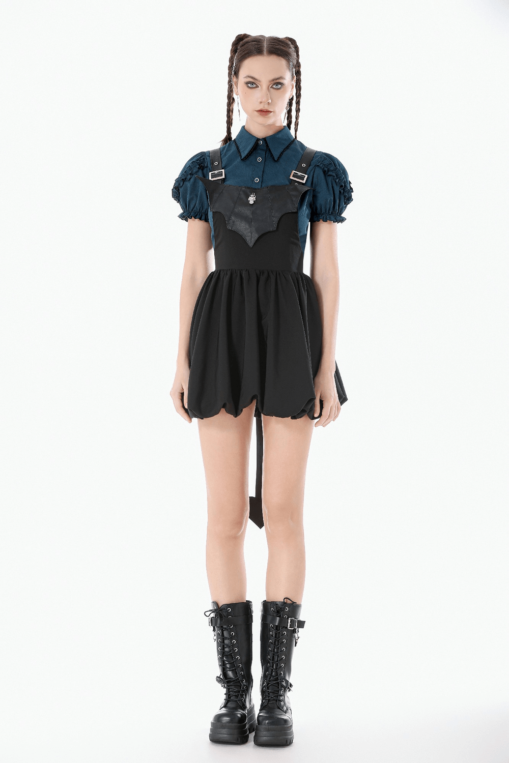 Punk Style Black Dress with Bat Bodice and Heart Detail