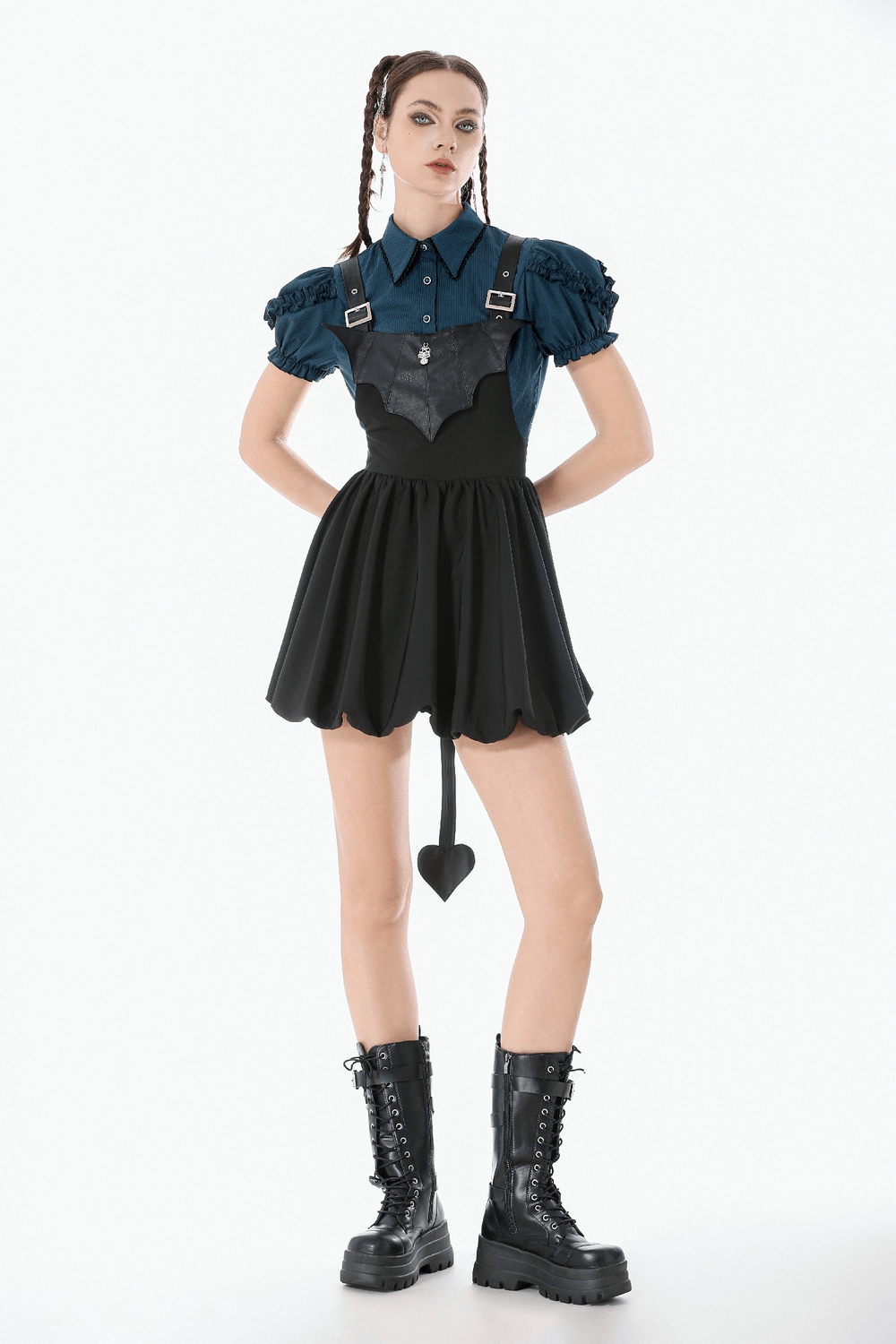 Punk Style Black Dress with Bat Bodice and Heart Detail