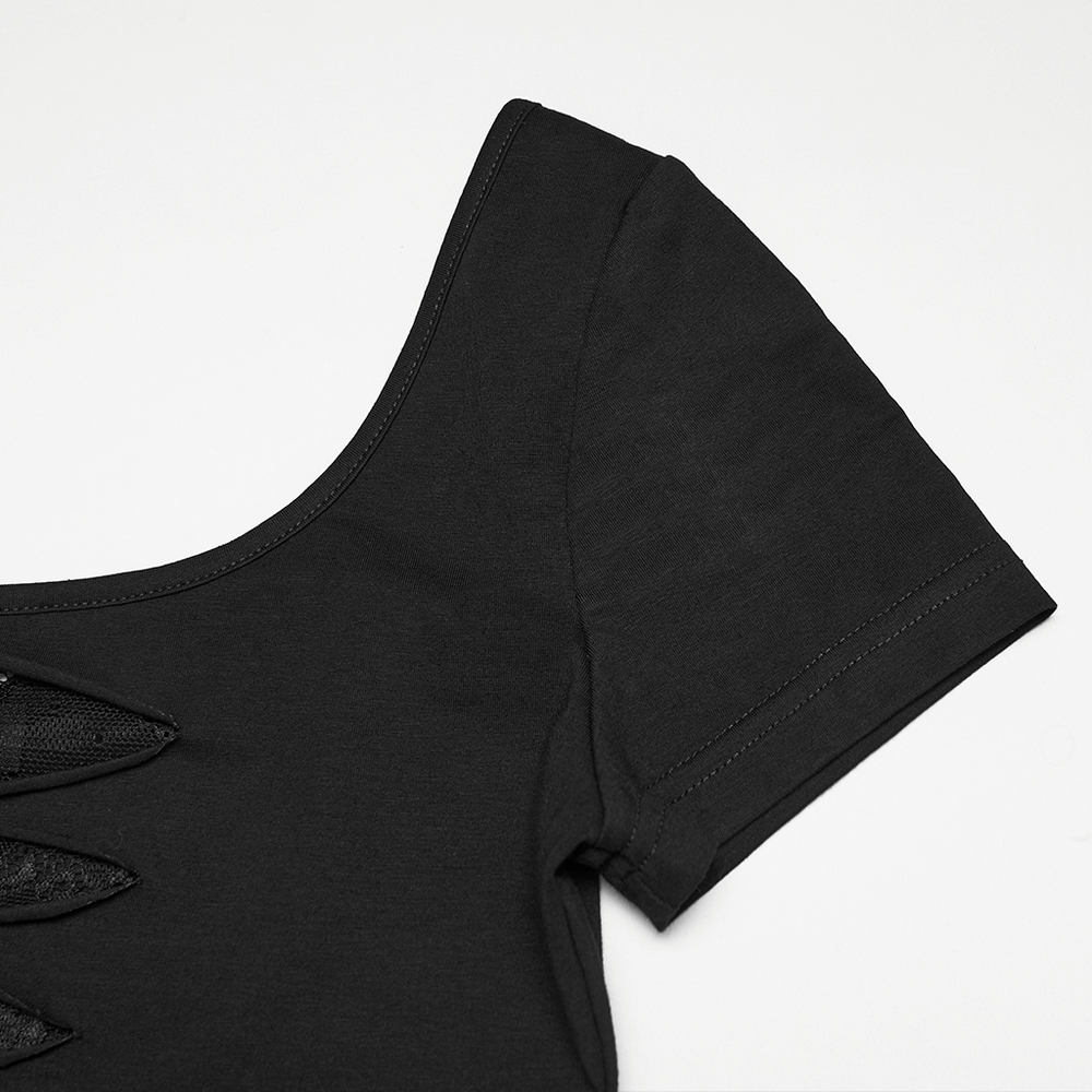 Punk Style Mesh Lace Cutout Short Sleeve T-shirt