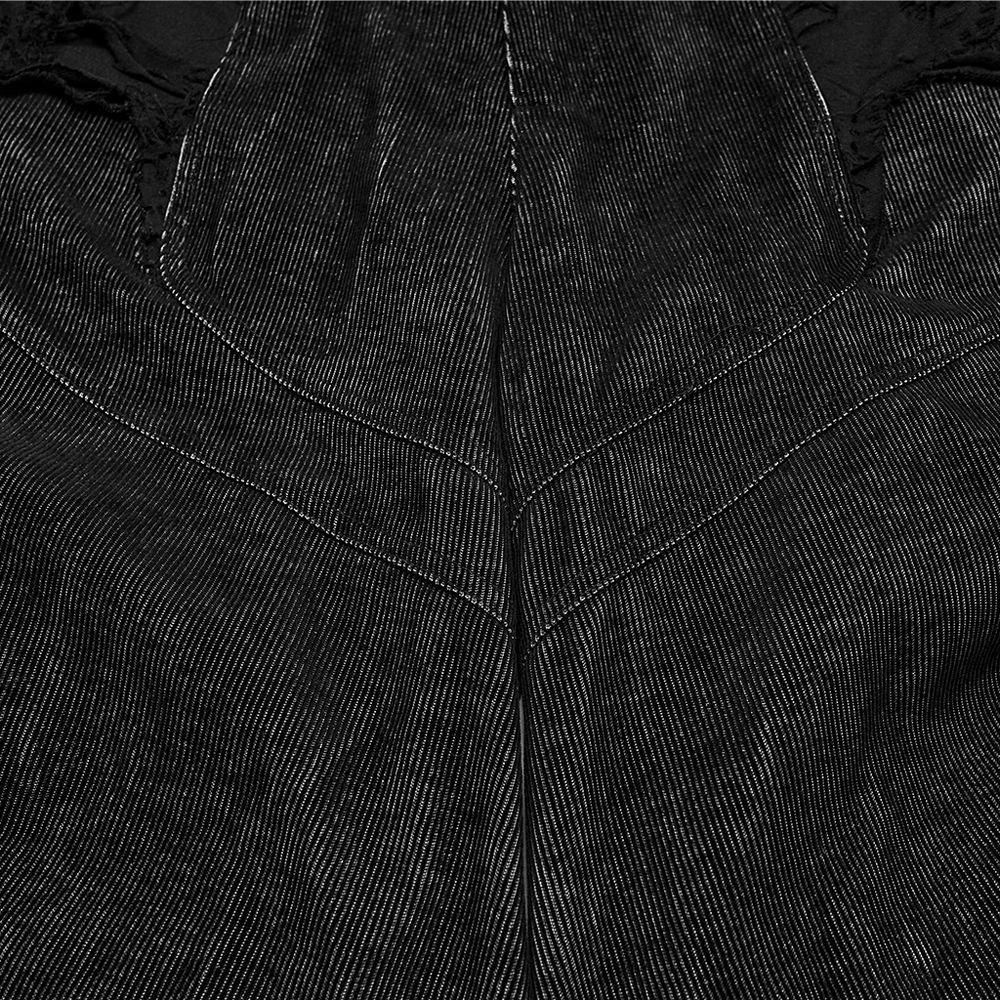 Punk Wide Leg Corduroy Pants with Shredded Mesh