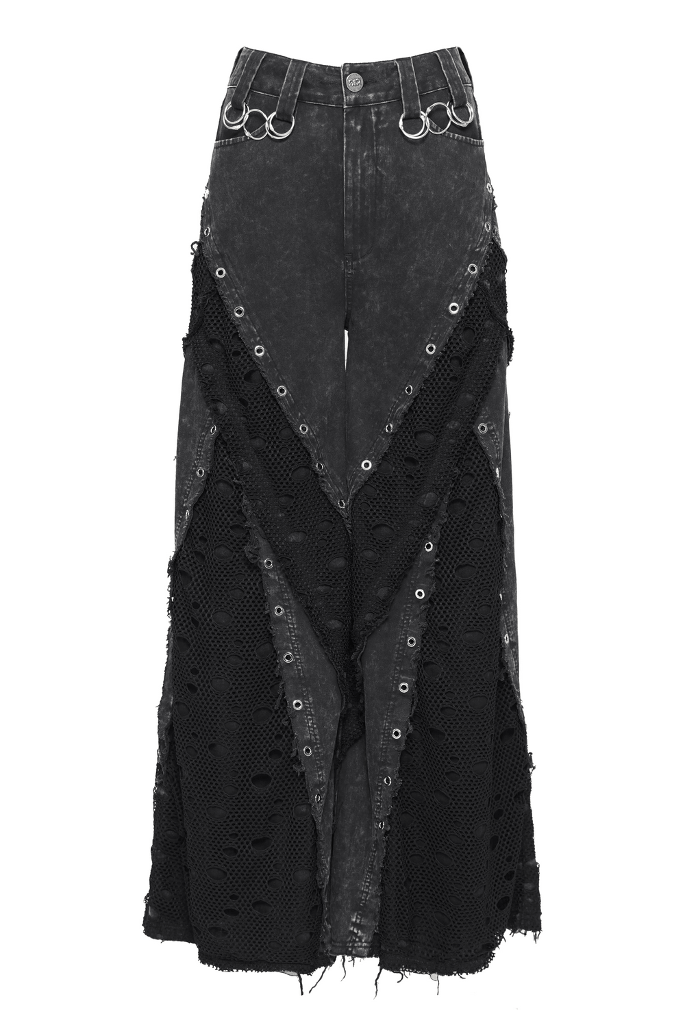 Punk Wide Leg Jeans with Distressed Mesh Panels