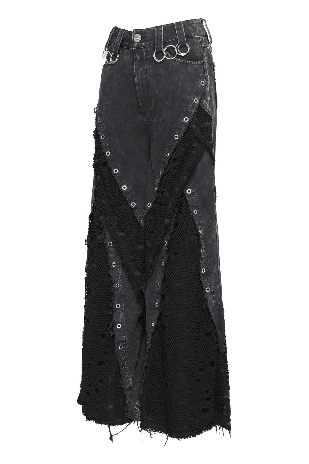 Punk Wide Leg Jeans with Distressed Mesh Panels
