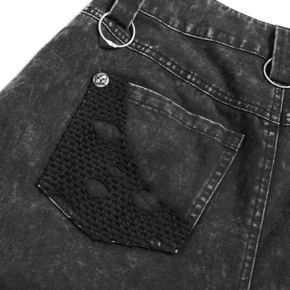 Punk Wide Leg Jeans with Distressed Mesh Panels