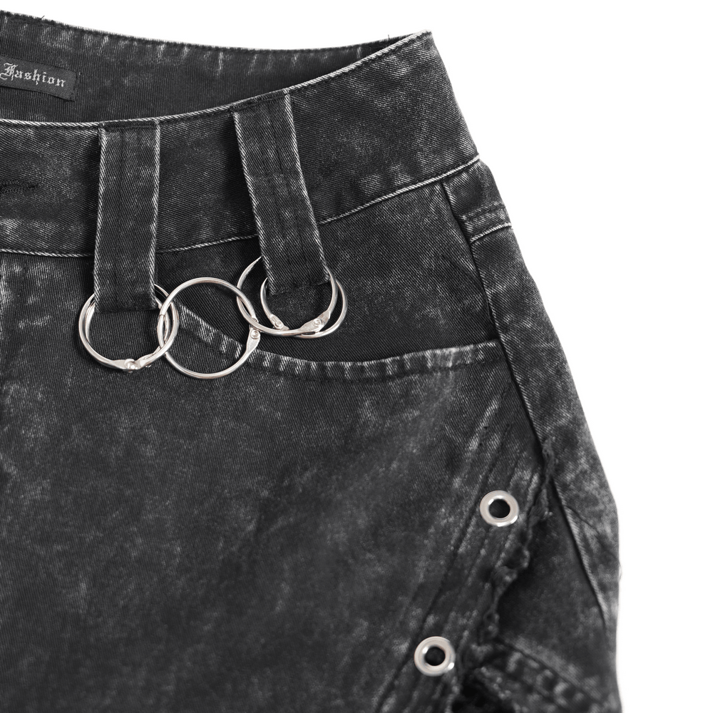 Punk Wide Leg Jeans with Distressed Mesh Panels