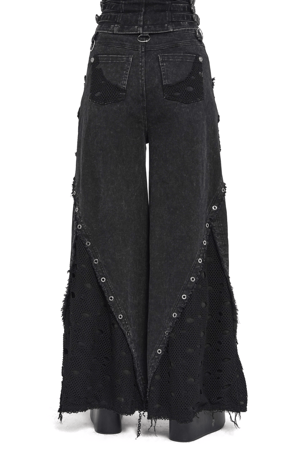Punk Wide Leg Jeans with Distressed Mesh Panels