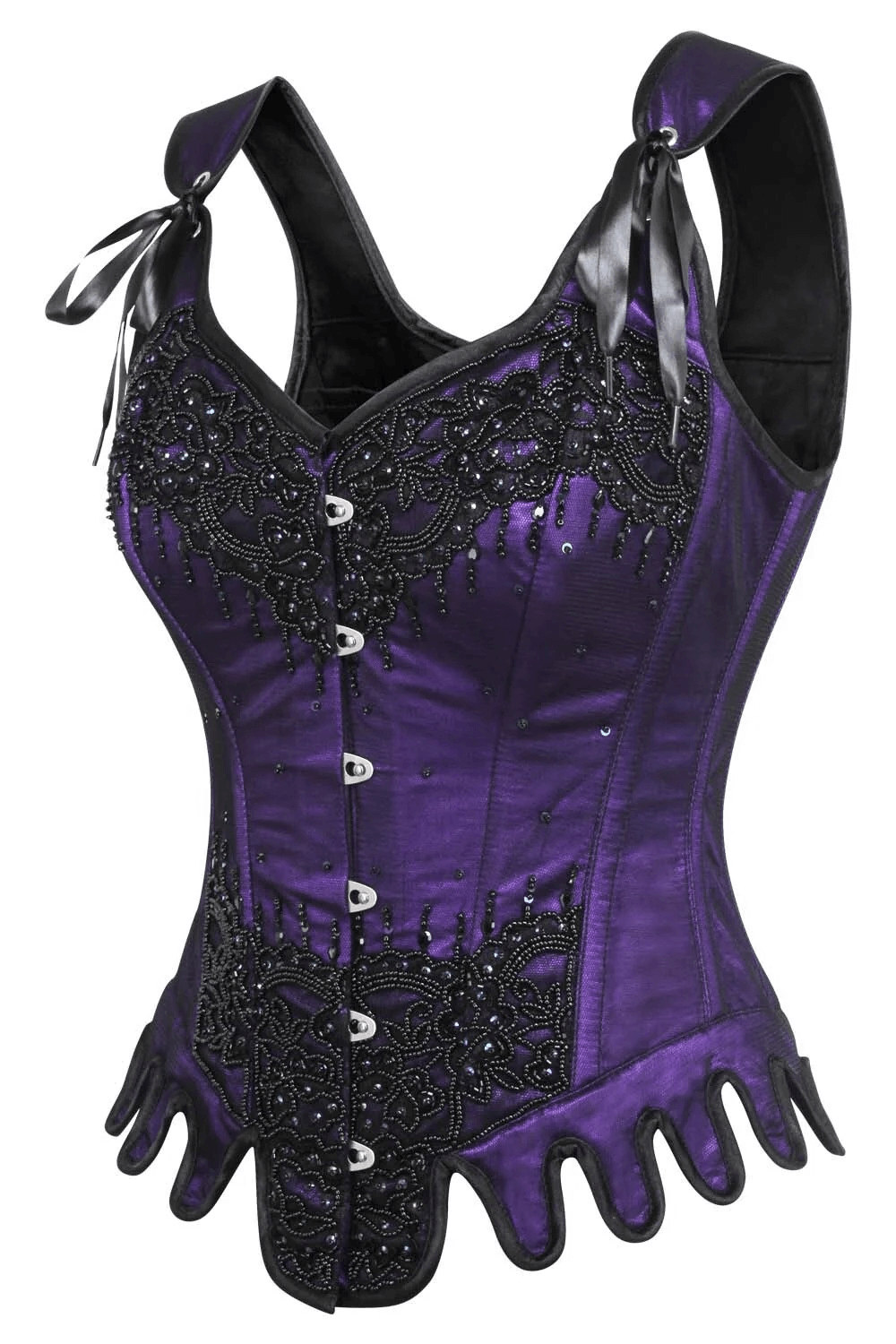 Purple Beaded Overbust Couture Corset and Shoulder Straps