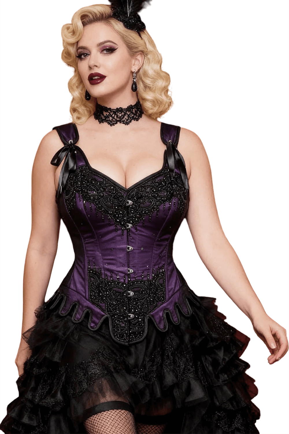 Purple Beaded Overbust Couture Corset and Shoulder Straps