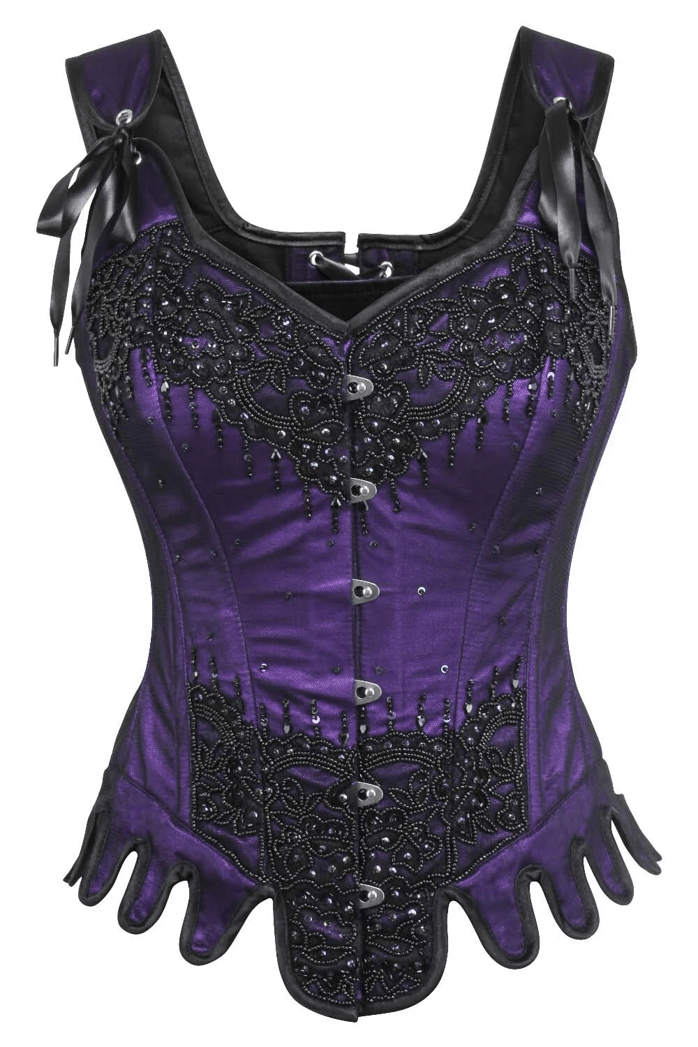 Purple Beaded Overbust Couture Corset and Shoulder Straps