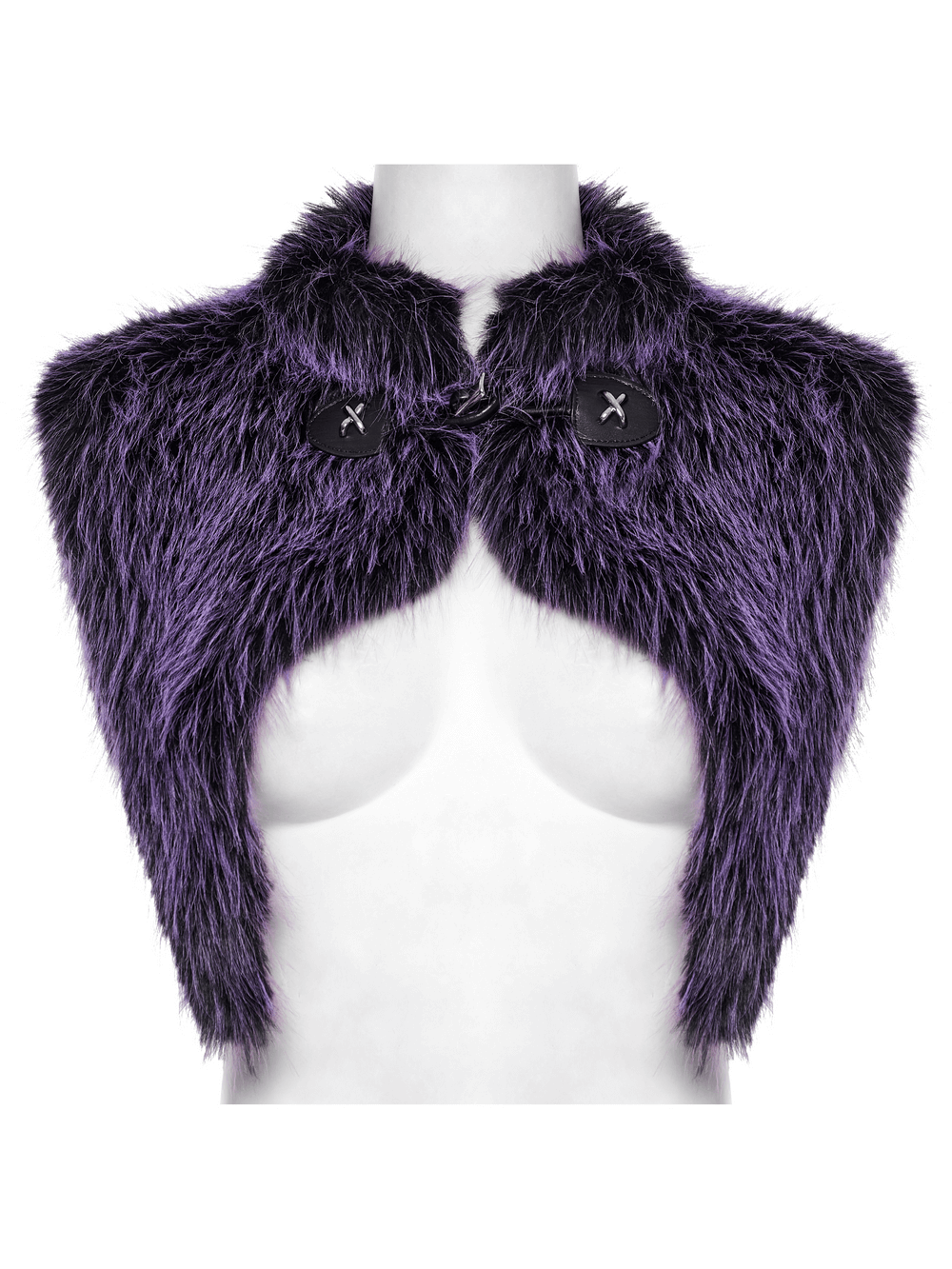 Purple Faux Fur Capelet with Horn Detail and Buttons