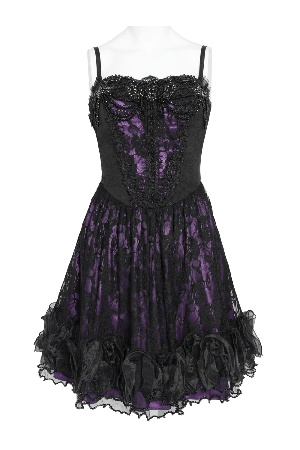 Purple Gothic Lace Corset Mini Dress with Ruffles
