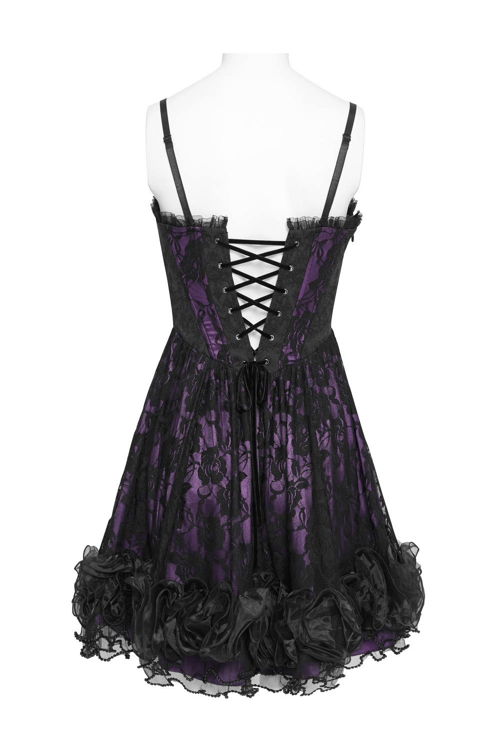 Purple Gothic Lace Corset Mini Dress with Ruffles