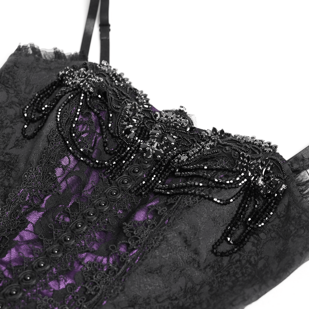Purple Gothic Lace Corset Mini Dress with Ruffles